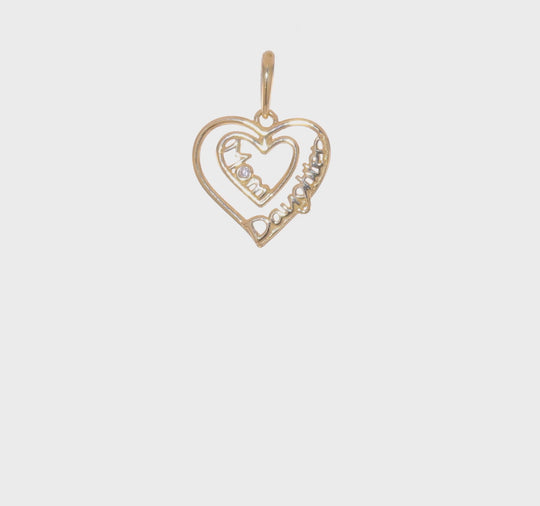 Dije Corazón Mamá e Hija con Circonitas en Oro Amarillo de 14K