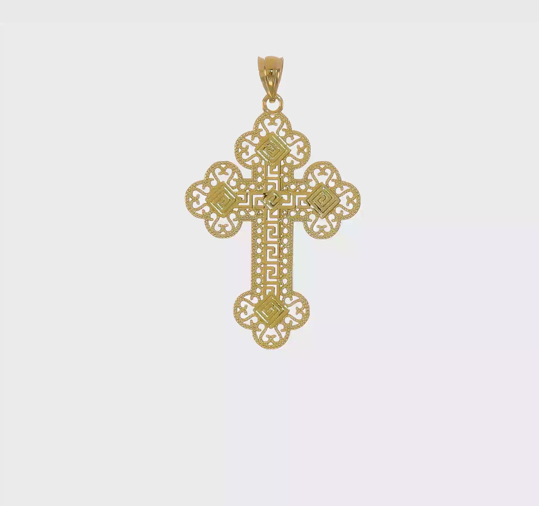 Greek Cross Pendant with Buttons in 14k Yellow Gold