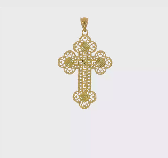 Greek Cross Pendant with Buttons in 14k Yellow Gold