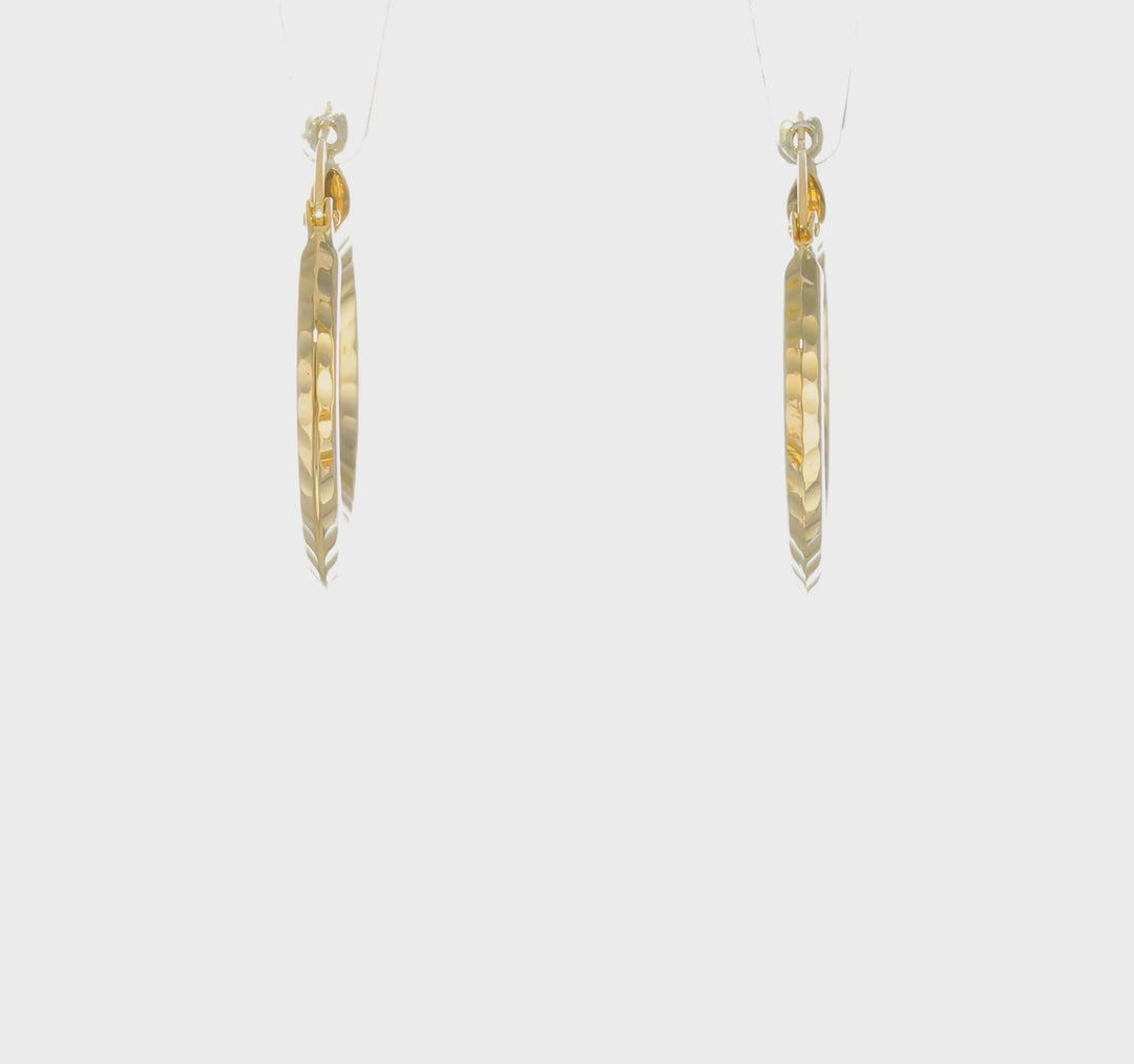 Aretes de Aro Redondo Cortados a Diamante y de Bisel Pulido de 14K (2x23mm)