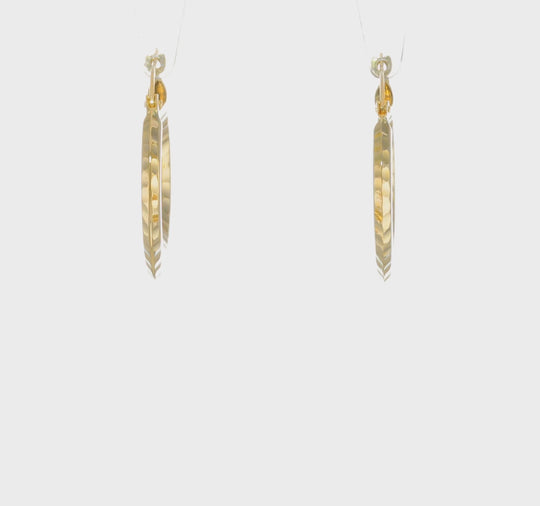 Aretes de Aro Redondo Cortados a Diamante y de Bisel Pulido de 14K (2x23mm)