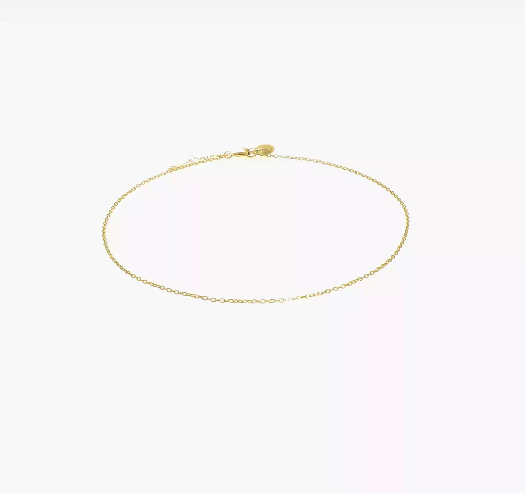14K Yellow Gold Heart and Key Anklet with 1 Inch Extension