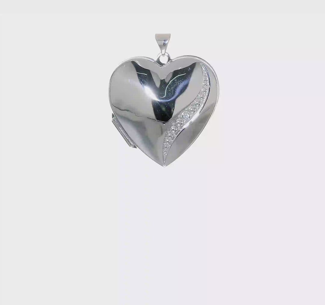 14k Yellow Gold 27mm Wave Diamond Heart Locket