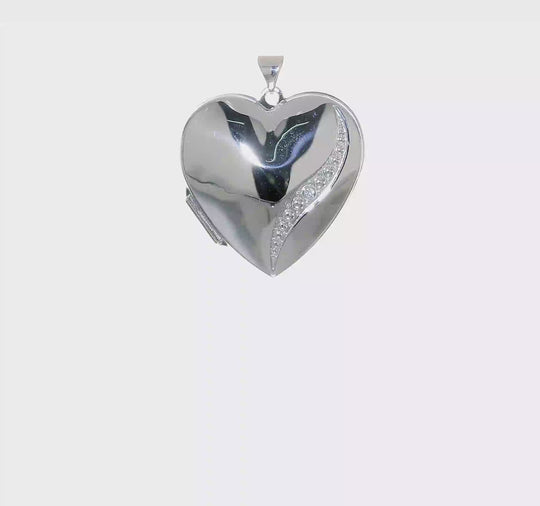 14k Yellow Gold 27mm Wave Diamond Heart Locket
