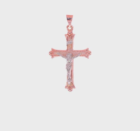 Hollow Fleur de Lis INRI Crucifix in 14k Rose and White Gold