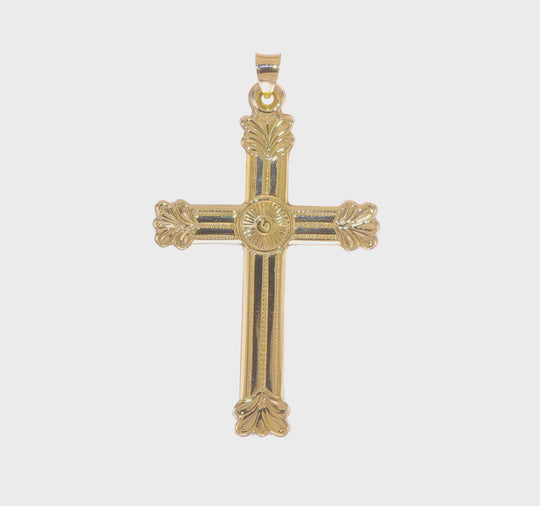 14k Polished and Textured Circular Center Cross Pendant