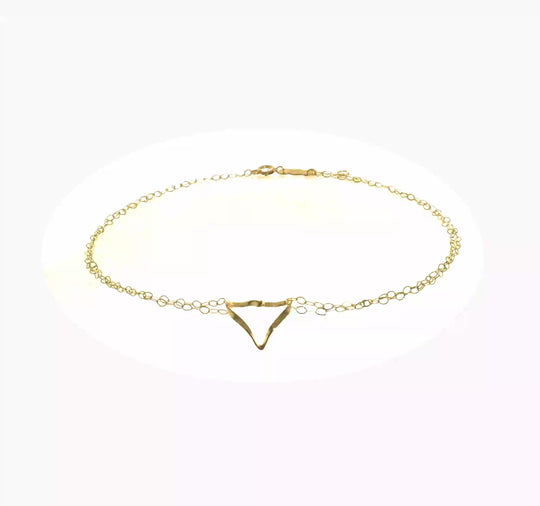 Tobillera de Oro Amarillo de 14K de 10 pulgadas con Doble Cadena y Corazón, más Extensor de 1 Pulgada
