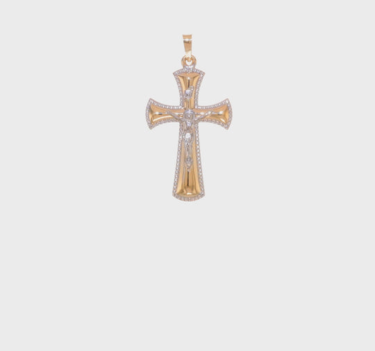 Hollow INRI Crucifix Pendant in 14k Two-Tone Gold with White Rhodium