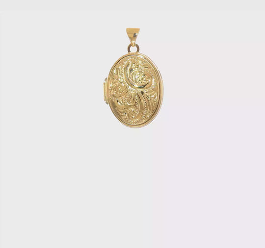 14k Yellow Gold 21mm Reversible Oval Swirl Locket