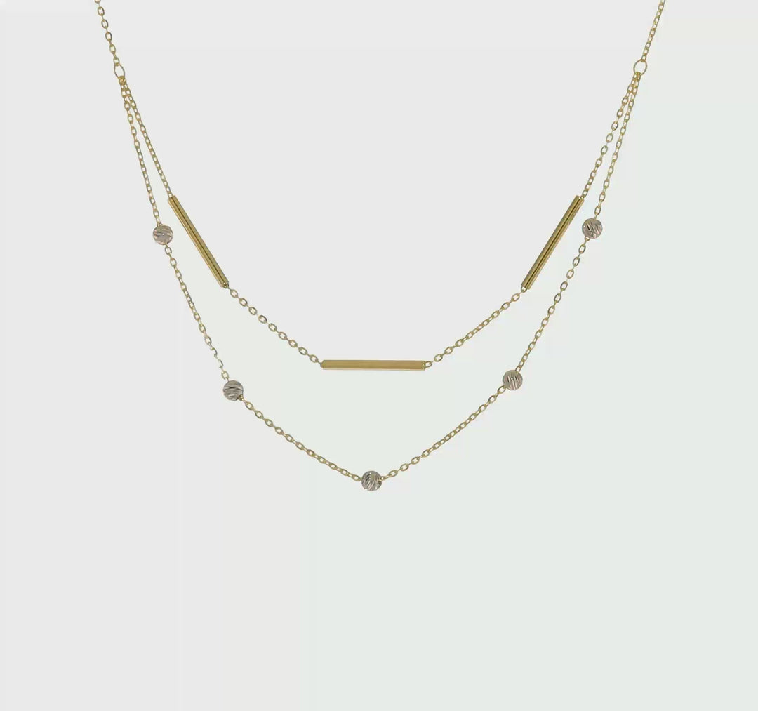 Elegant 14K Two-Tone Beaded Diamond-Cut Necklace, 17 Inches