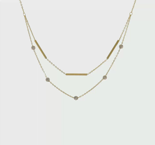 Elegant 14K Two-Tone Beaded Diamond-Cut Necklace, 17 Inches