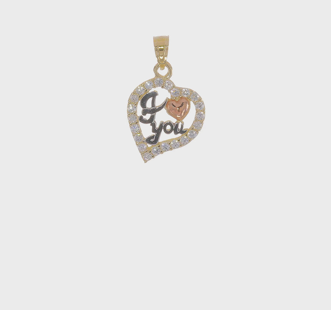 Dije Corazón I Love You con Cz en Oro Bicolor 10K y Rodio Blanco