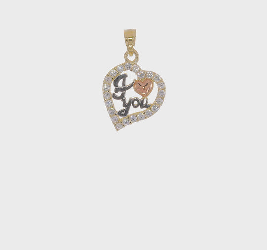 Dije Corazón I Love You con Cz en Oro Bicolor 10K y Rodio Blanco