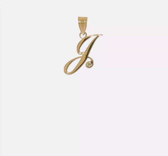 Colgante Inicial Letra J en Oro Amarillo de 14K con Diamante – Estilo Caligrafía