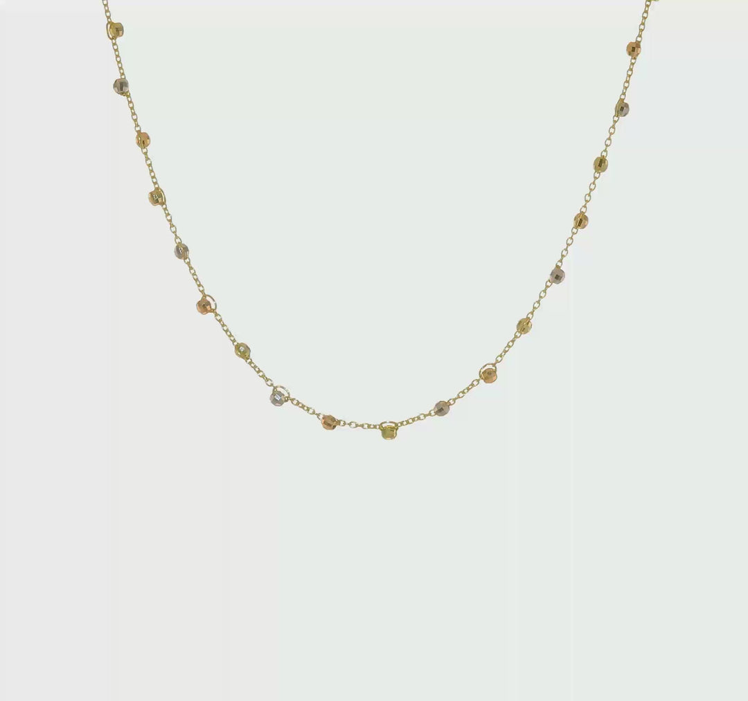 14K Polished Tri-color Pearl Necklace with D/C 18 inches