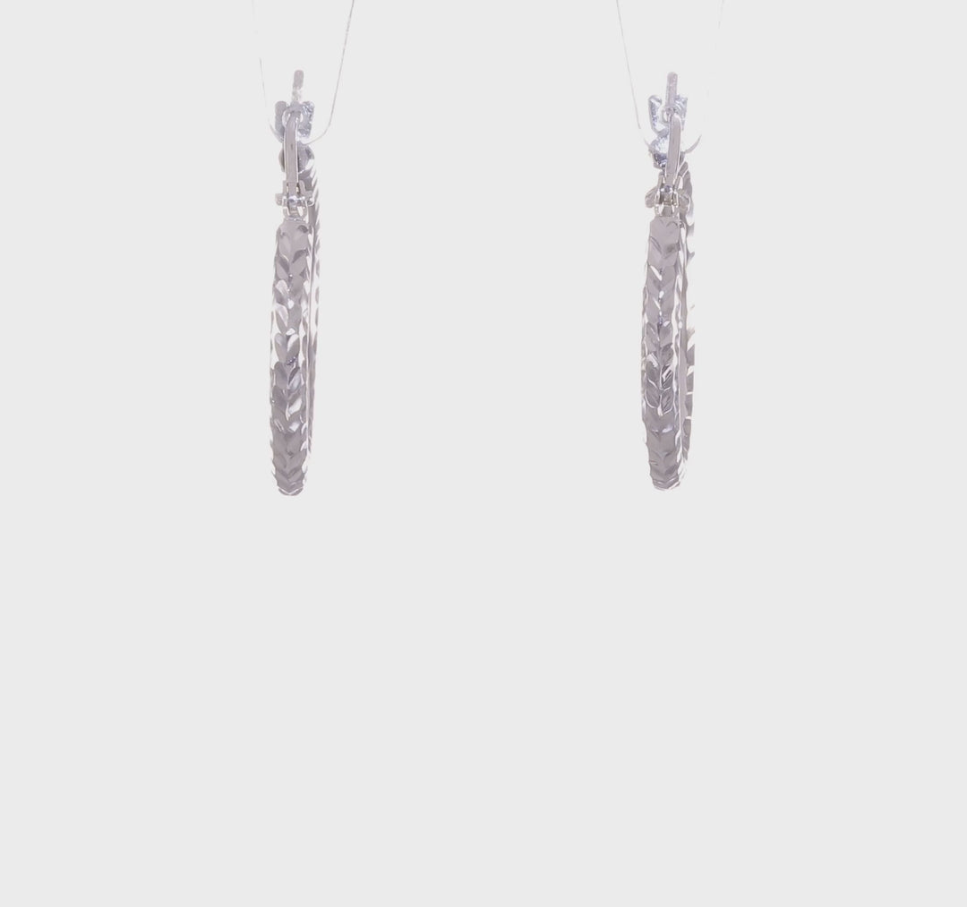 Diamond-Cut Round Tube Hoops in 14k White Gold (2mm x 20mm)