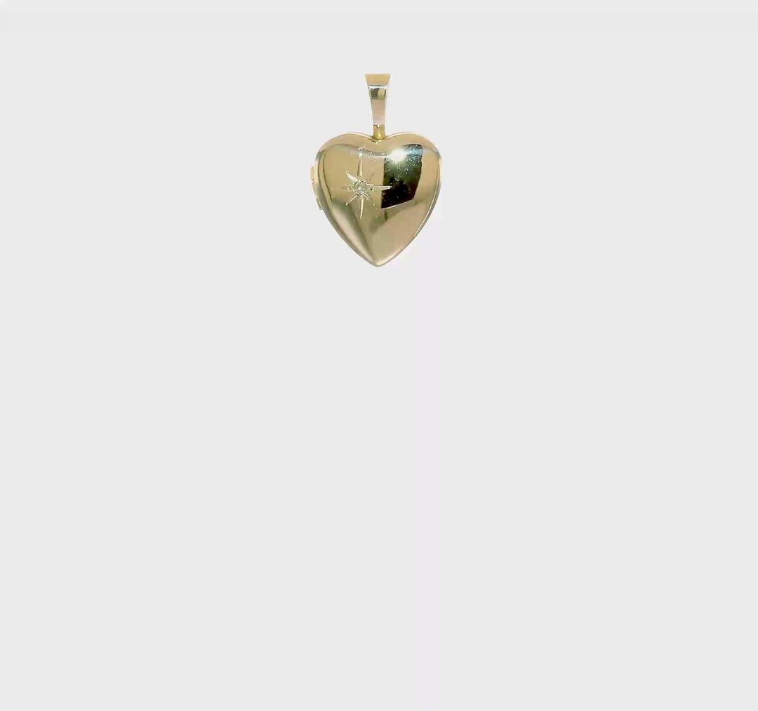 14k Yellow Gold Heart Locket with 0.01 ct Diamond (12 mm)