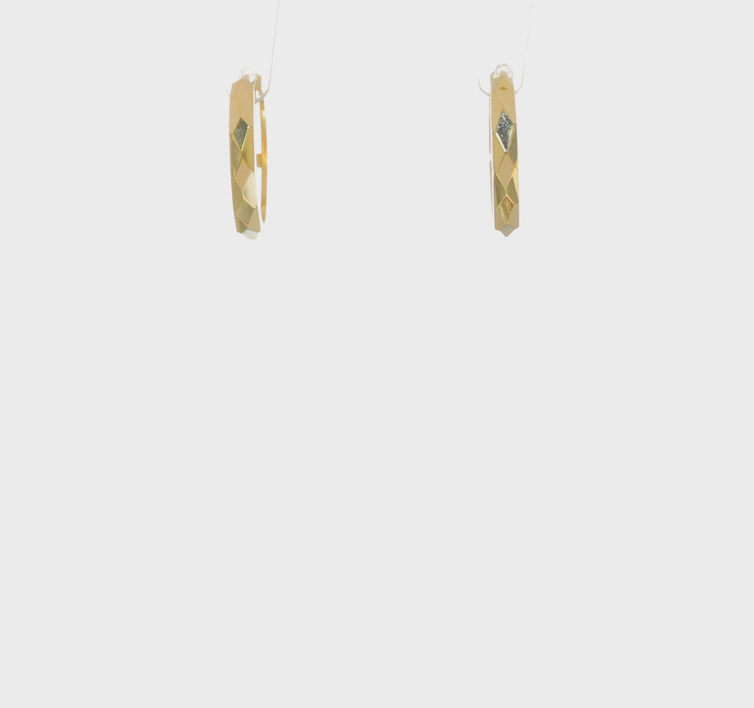 14k Yellow Gold Hinged Hoop Earrings, Polished Faceted, 2x14mm