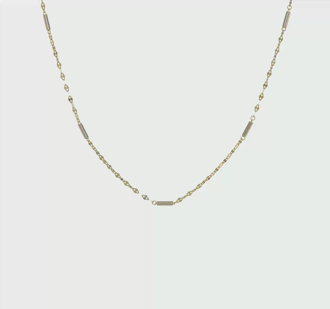14K Two-Tone Diamond-Cut Mini Bar Link Necklace