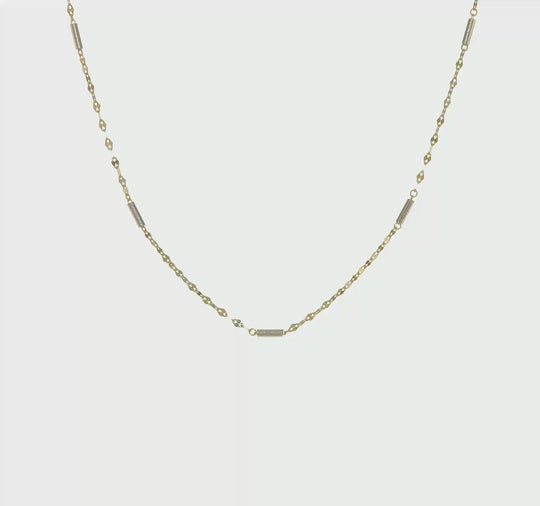 14K Two-Tone Diamond-Cut Mini Bar Link Necklace