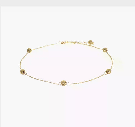 Tobillera de Oro Amarillo de 14K con Perlas Cortadas a Diamante con Extensión de 1 Pulgada
