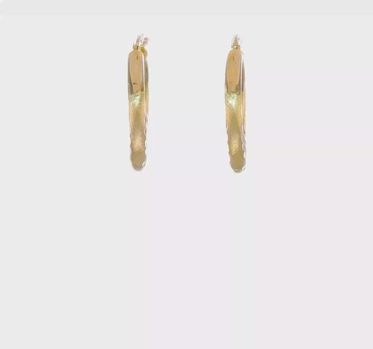 10K Diamond-Cut Satin Round Hoop Earrings (3mm)