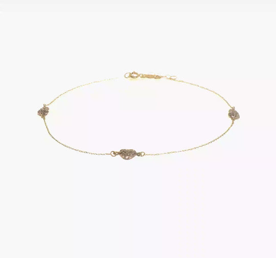 Tobillera de Corazón 14K Bicolor con 1 Pulgada de Extensión