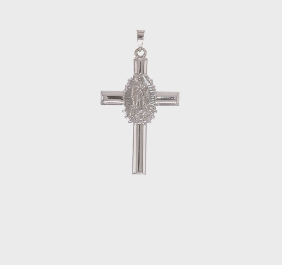 14k White Gold Hollow Cross Pendant with Polished and Satin Finish