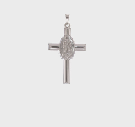 14k White Gold Hollow Cross Pendant with Polished and Satin Finish