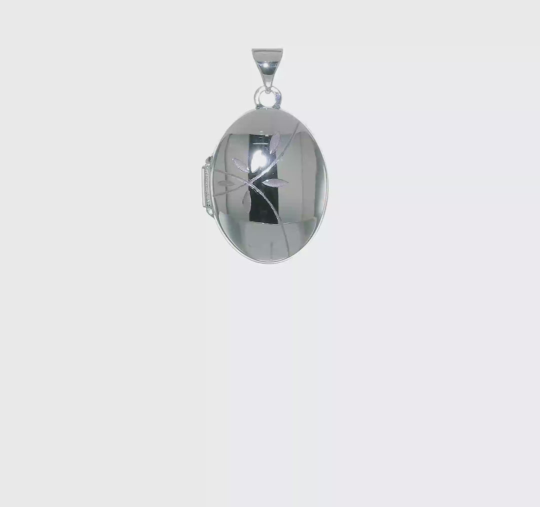 19mm Oval Medallion with Enamel Leaves in 14k White Gold