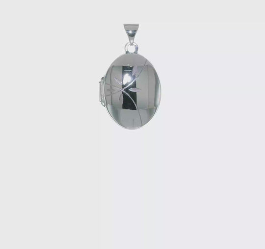19mm Oval Medallion with Enamel Leaves in 14k White Gold