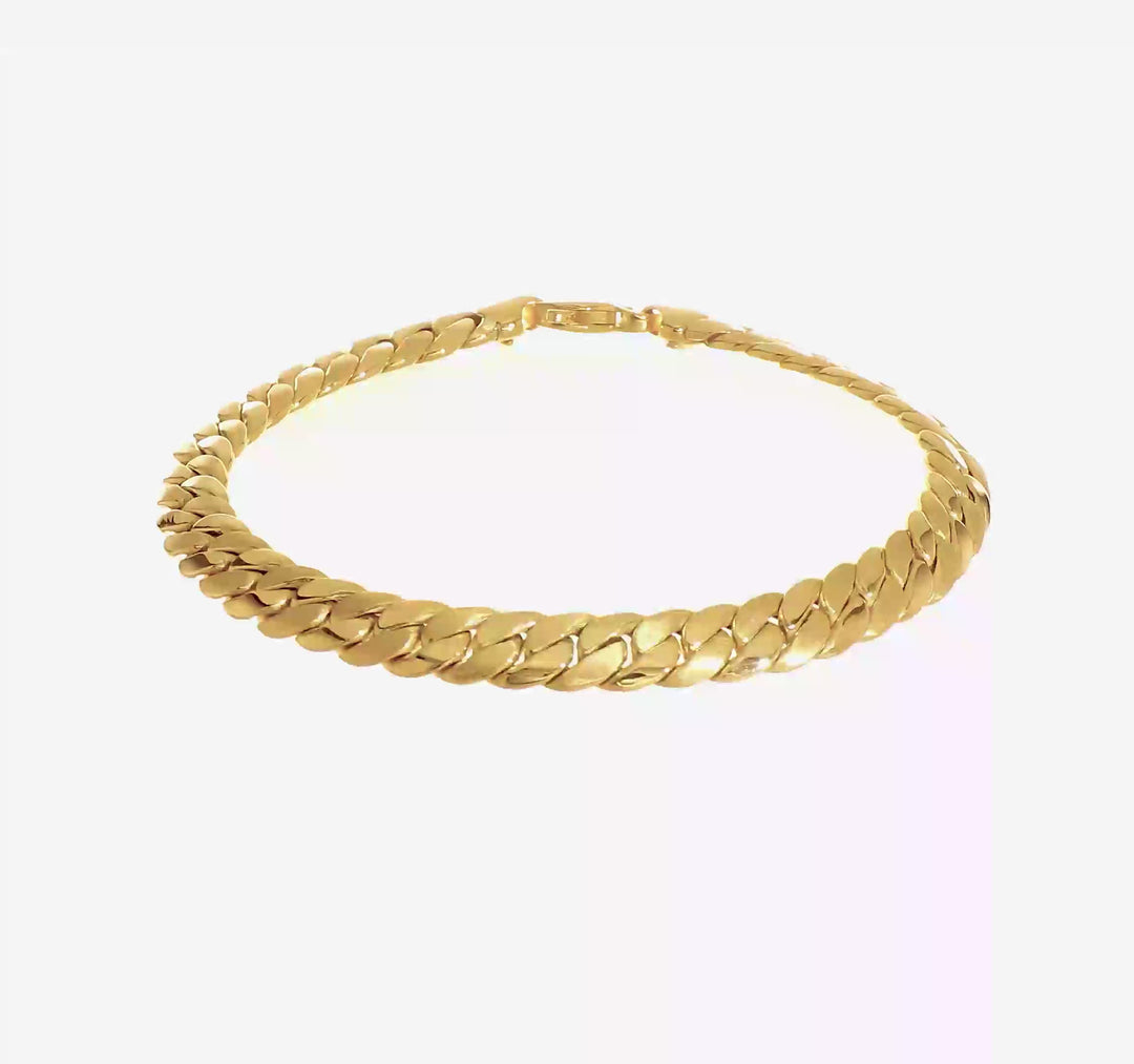 Pulsera de Eslabones Elegantes Satinados y Pulidos de 6.5 mm en Oro Amarillo de 14K