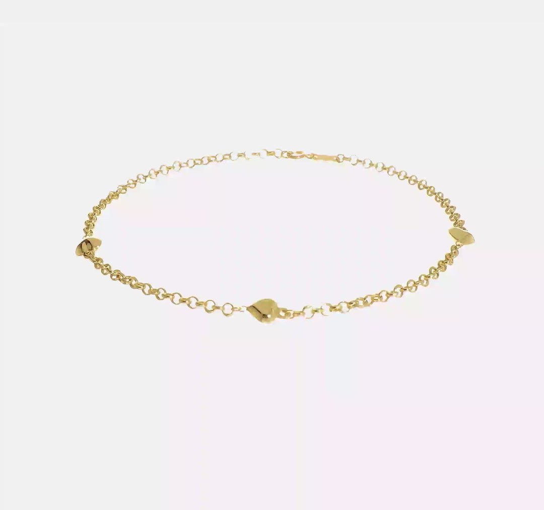 Tobillera de Corazón Puff de Oro Amarillo de 14K de 10 Pulgadas