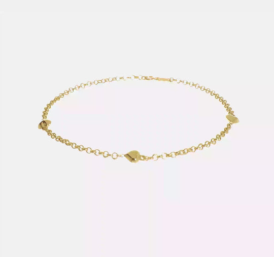 Tobillera de Corazón Puff de Oro Amarillo de 14K de 10 Pulgadas