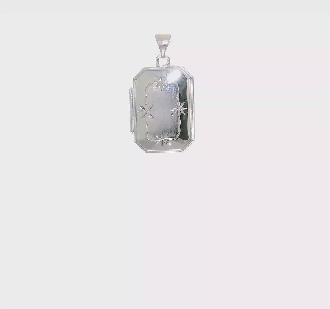 14k White Gold Brushed Diamond-Cut Rectangular Locket
