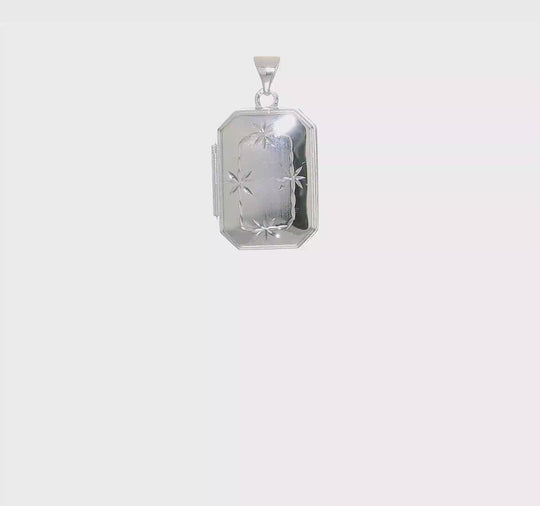 14k White Gold Brushed Diamond-Cut Rectangular Locket