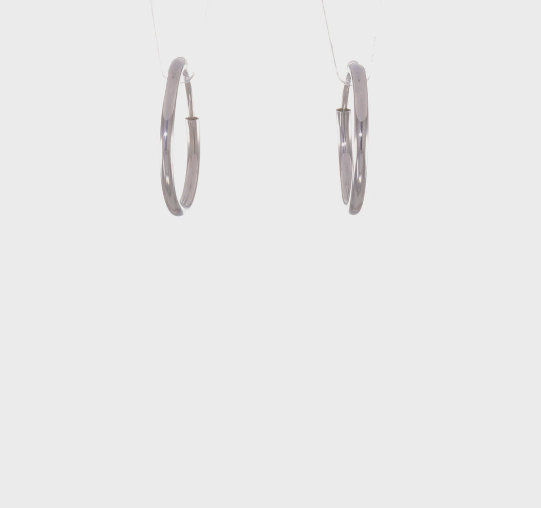 14K White Gold Endless Hoop Earrings, Polished 1.5mm