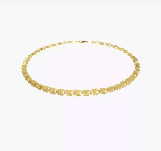 Tobillera de Oro Amarillo de 14K con Corazón Doble Lado Pulido de 10 Pulgadas