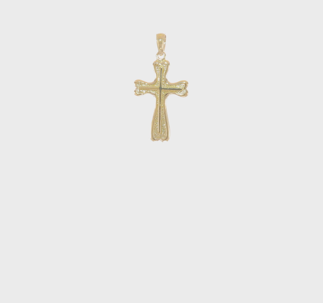10K Textured Heart Edge Design Cross Pendant