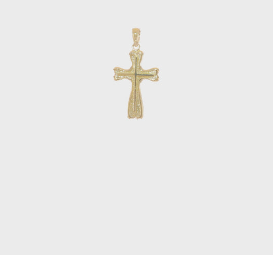 10K Textured Heart Edge Design Cross Pendant