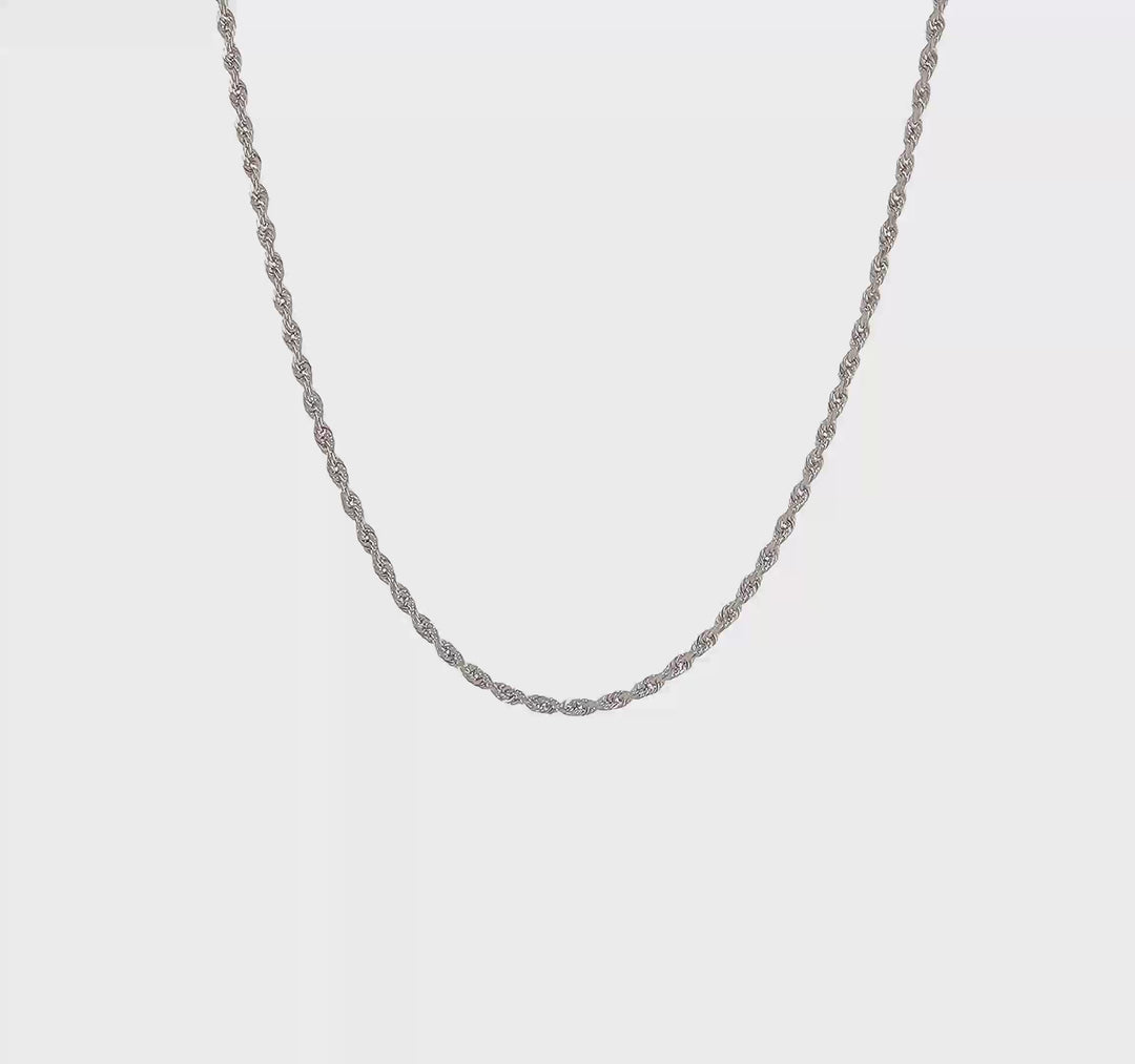 Cadena Rope de Oro Blanco 14K, 22 pulgadas, 1.75 mm con Cierre Langosta – Corte Diamante