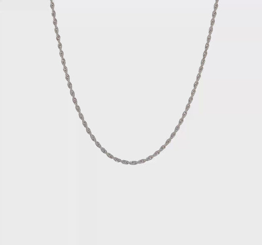 Cadena Rope de Oro Blanco 14K, 22 pulgadas, 1.75 mm con Cierre Langosta – Corte Diamante