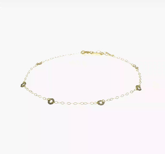 Tobillera de Cadena Ovalada Bicolor con Círculos Ondulados de 14K con Extensión de 1 Pulgada