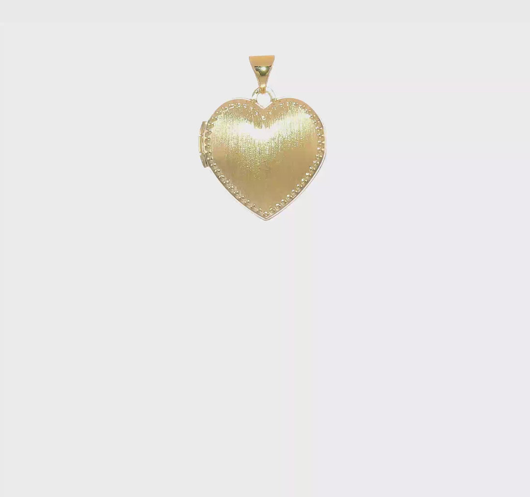 14k Yellow Gold Heart Locket with Pearl Trim and Brushed Finish (18mm)