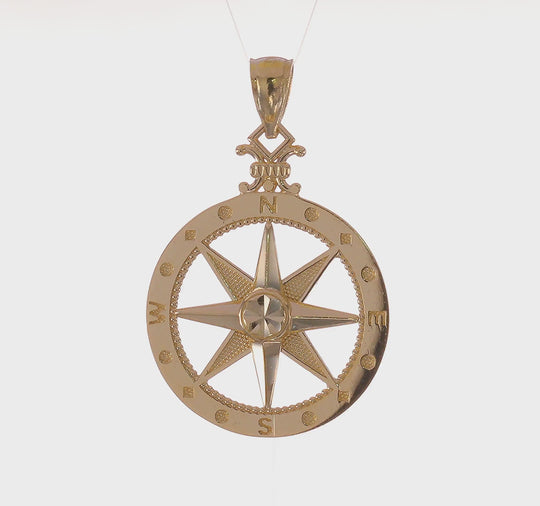 Colgante Brújula Pulido con Corte Diamante en Oro Amarillo de 14K