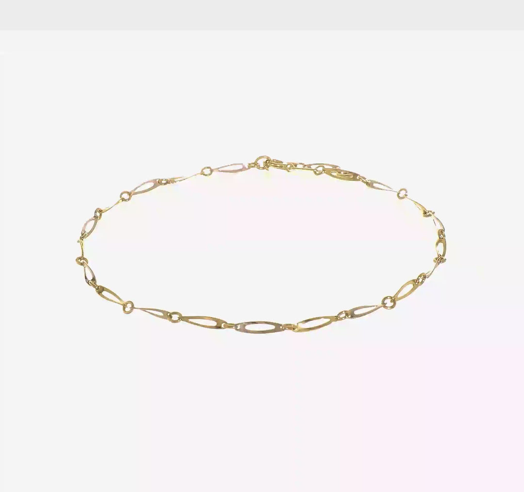 Tobillera de 14K de Eslabones Pulidos Bicolor de 9.5 Pulgadas más 1 Pulgada de Extensión