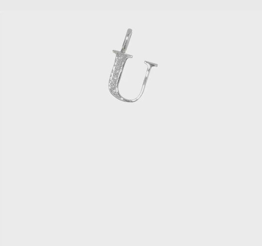 14k White Gold "U" Initial Pendant with Diamonds