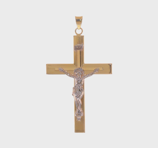 Solid 14K Two-Tone Polished INRI Crucifix Cross Pendant