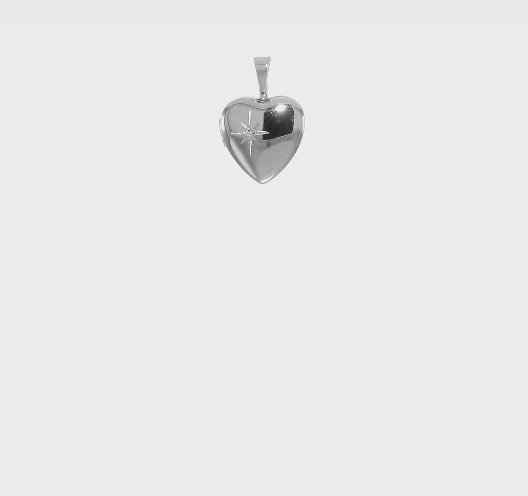 14k White Gold Heart Locket with 0.01 ct Diamond (12 mm)