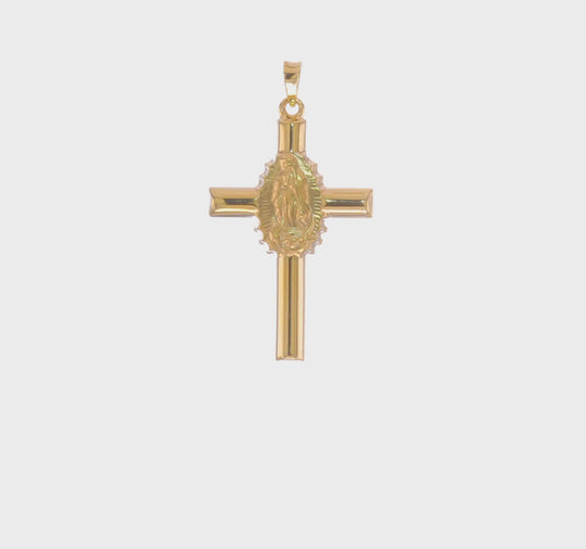14K Yellow Gold Hollow Cross Pendant with Polished and Satin Finish